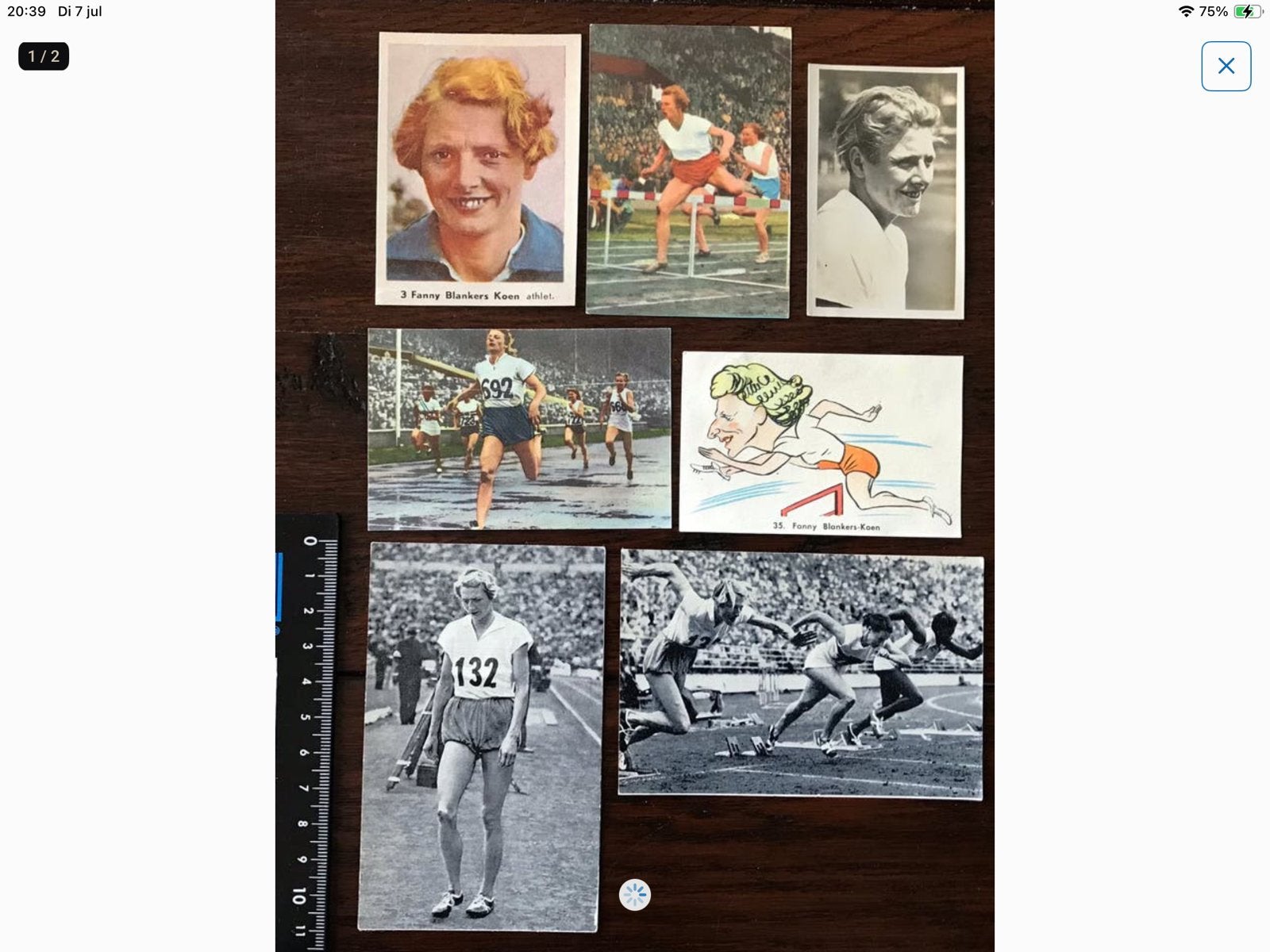 7 Oude Sportplaatjes van Fanny Blankers Koen, Verzamelen, Ophalen of Verzenden, Zo goed als nieuw, Buitenlandse clubs, Poster, Plaatje of Sticker