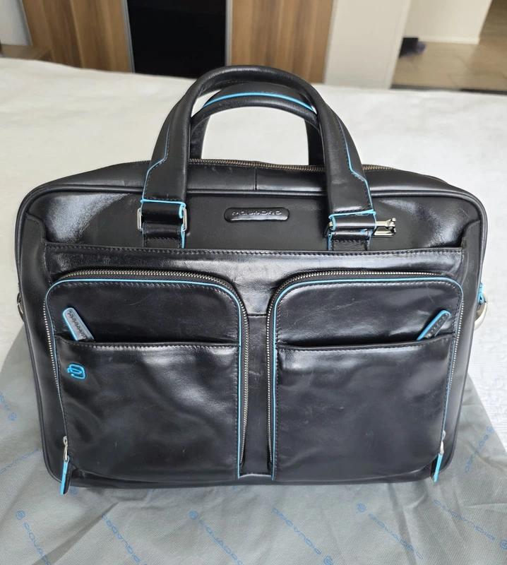 Piquadro laptop bag / tas 15” Blue square black / zwart, 15 inch, Verzenden, Aktetas, Zo goed als nieuw