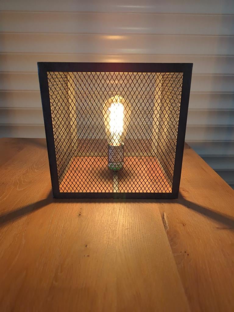 Industriële tafellamp gaas 25x25x25 cm, Ophalen, Minder dan 50 cm