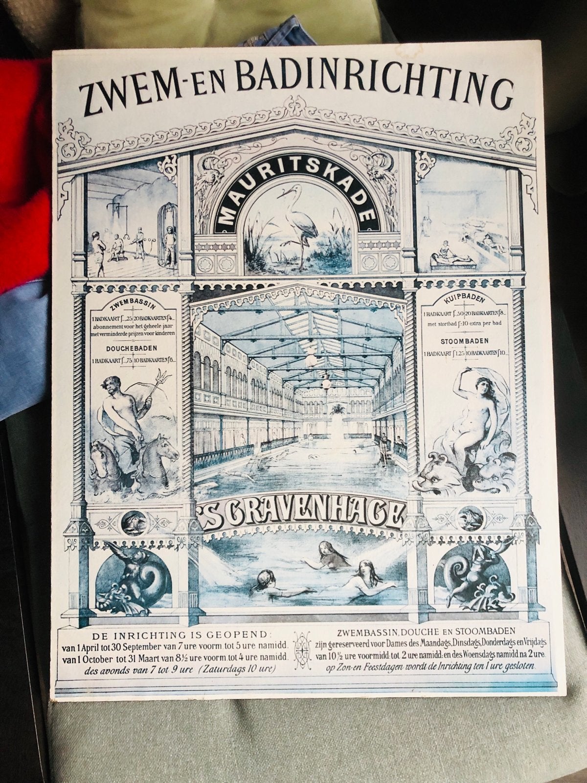 Zwem- en Badinrichting Mauritskade 's-Gravenhage Poster, Antiek en Kunst, Ophalen