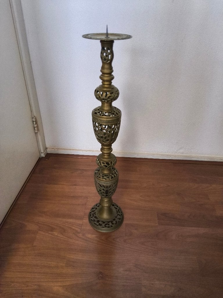 Barok Koperen Kandelaar - 65cm Hoog met Filigraan, Antiek en Kunst, Antiek | Kandelaars, Ophalen, Koper of Brons