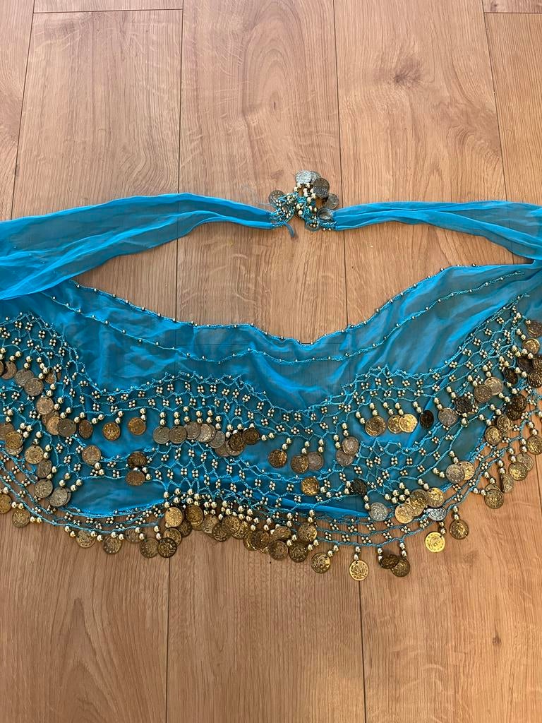 Buikdans heupsjaal met munten - Blauw, Ophalen of Verzenden, Zo goed als nieuw