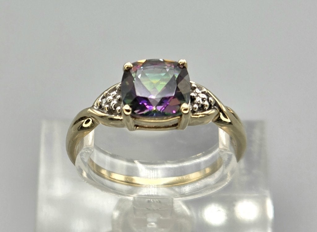 Gouden Vintage ring met mystic topaas en diamant. 2026/381, Overige kleuren, ., Ophalen of Verzenden, Zo goed als nieuw
