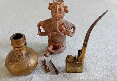 Antieke Baardman Kruikje, Tribal Moeder/Kind, opium rookstel, Ophalen of Verzenden