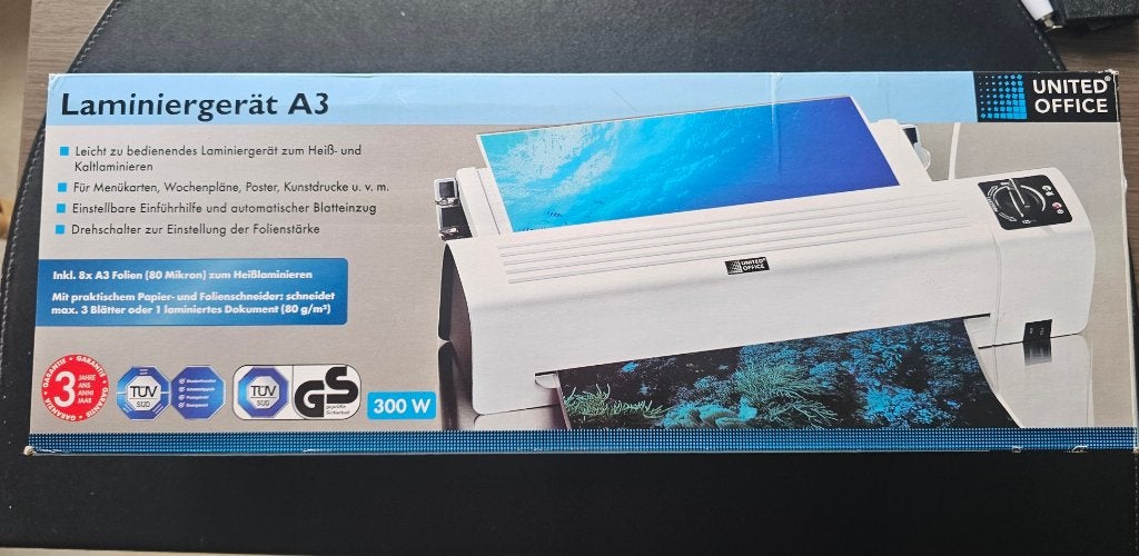 A3 lamineer apparaat - 300 watt - z.g.a.n. - UNITED OFFICE, Ophalen of Verzenden, Zo goed als nieuw