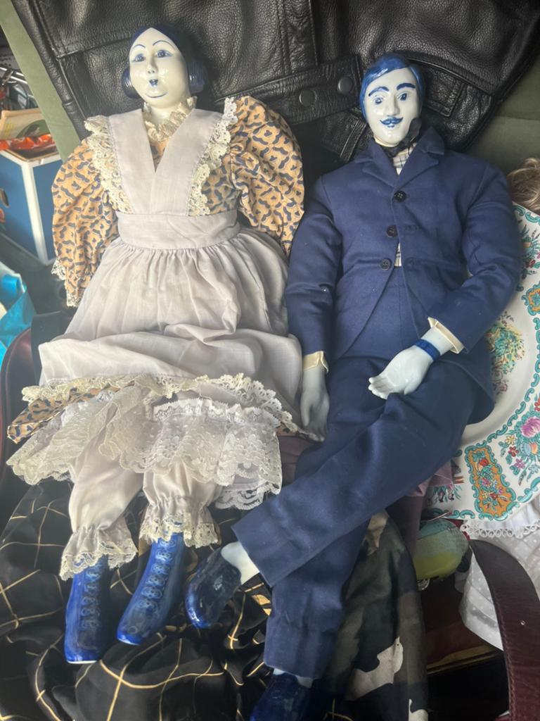Antieke porseleinen poppetjes man en vrouw, Antiek en Kunst, Ophalen of Verzenden