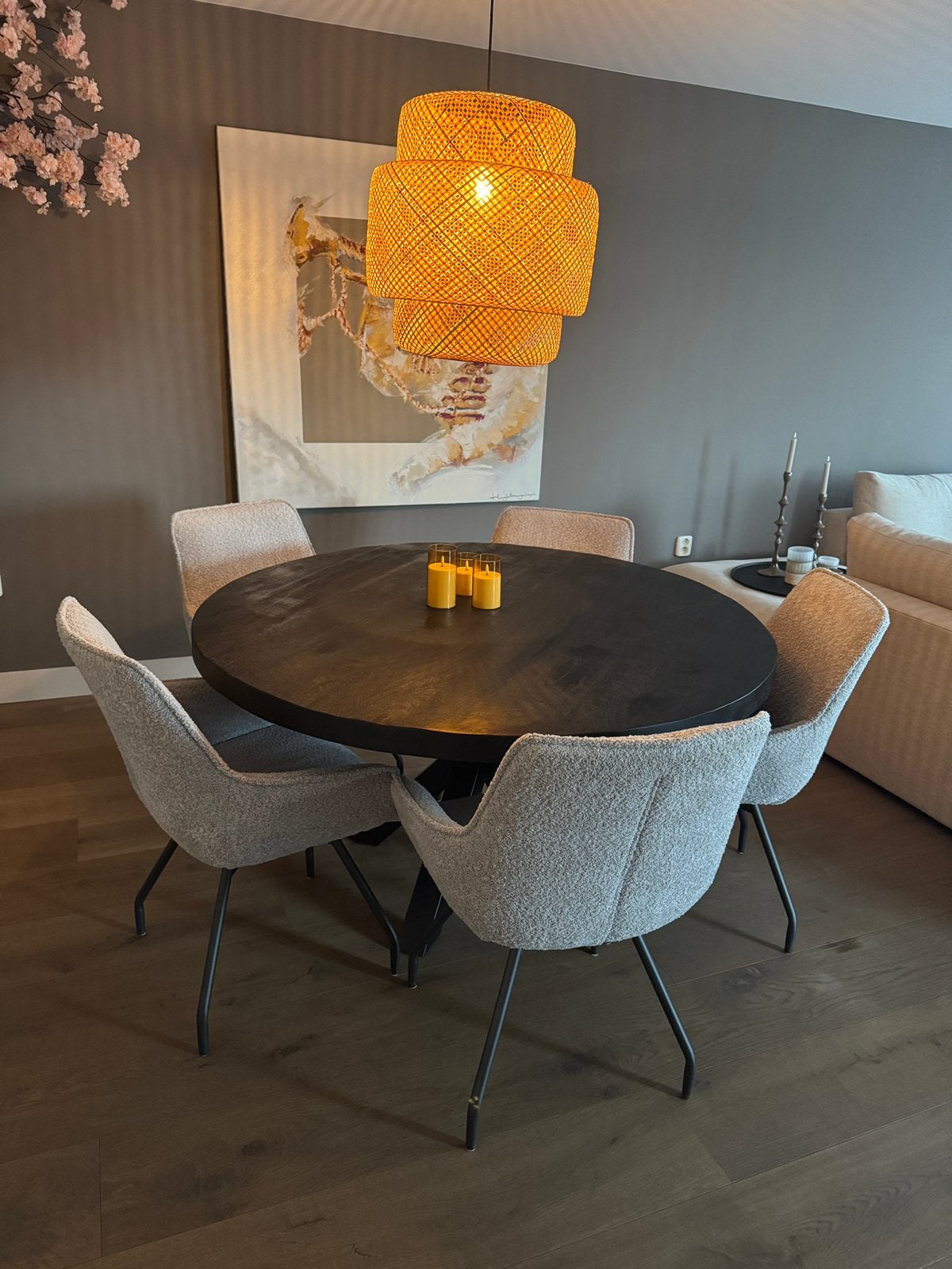 Ronde zwarte mangohouten eettafel Ø140 cm MOET NU WEG!, Huis en Inrichting, 100 tot 150 cm, Rond, Ophalen of Verzenden, Zo goed als nieuw