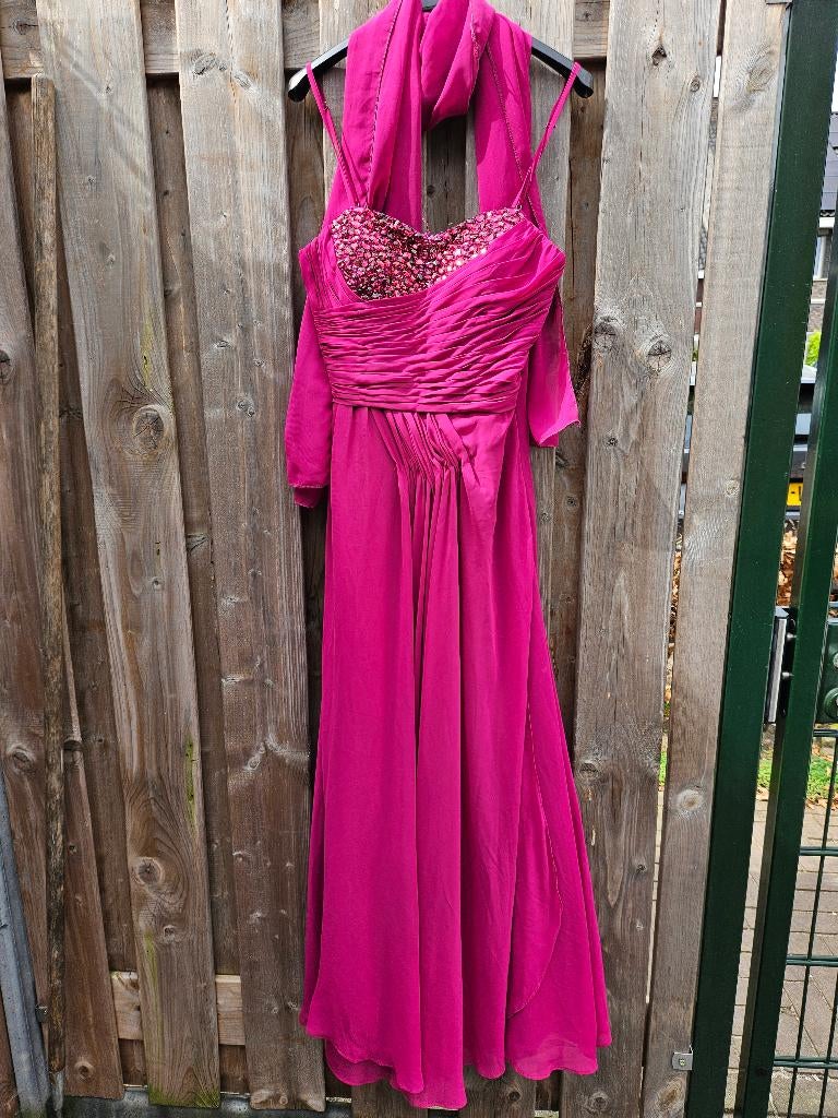 Gala jurk fuchsia. Maat 38/40, Kleding | Dames, Galajurk, Overige kleuren, Zo goed als nieuw, Ophalen