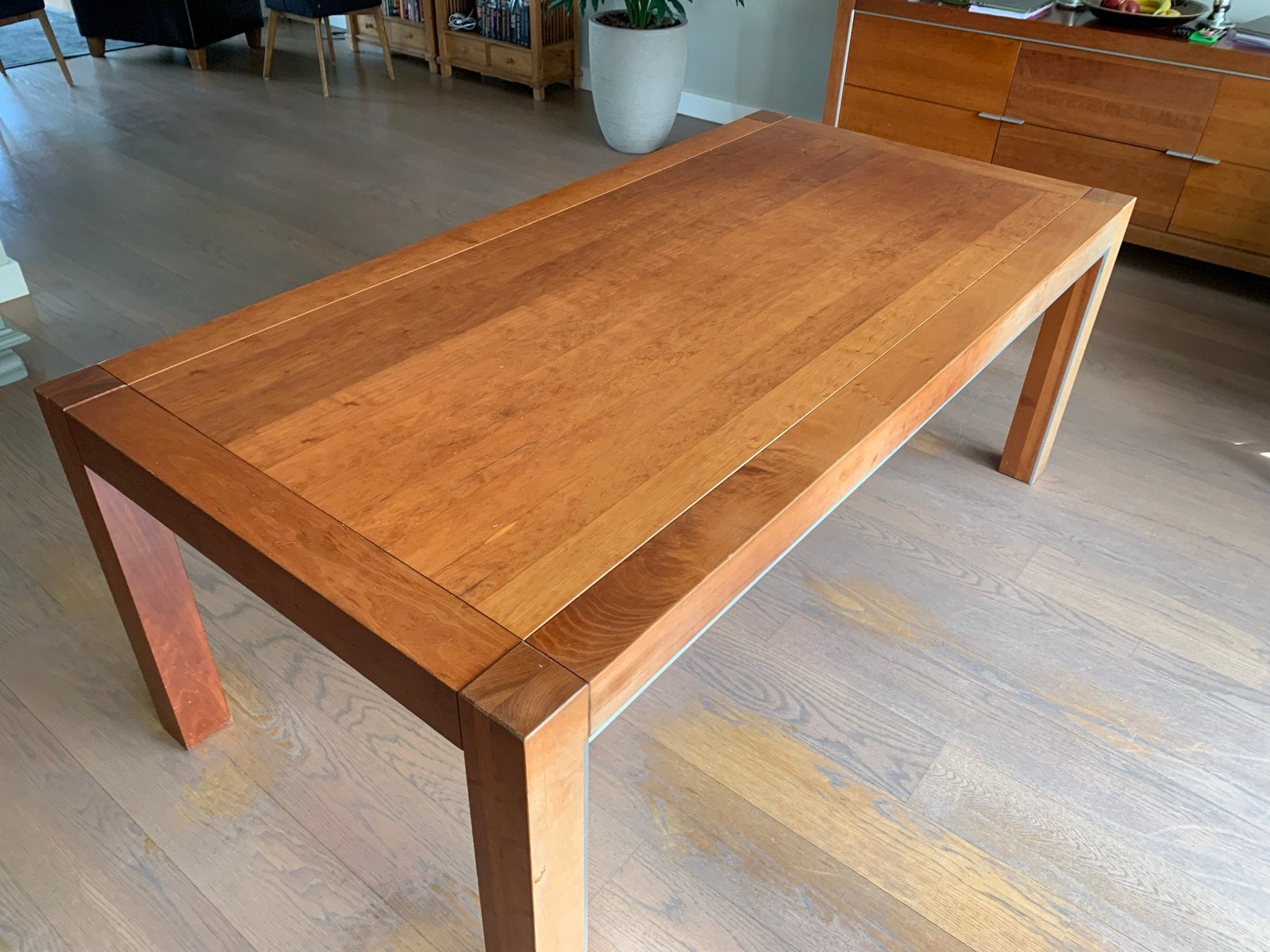 Massief houten eettafel, kersen, 200 cm x 100 cm, Ophalen, Gebruikt, 50 tot 100 cm, 150 tot 200 cm
