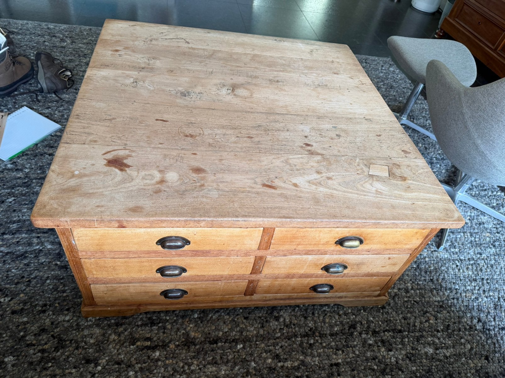 Vintage houten ladekast met 12 laden, Ophalen, Gebruikt, 100 tot 150 cm, Teakhout