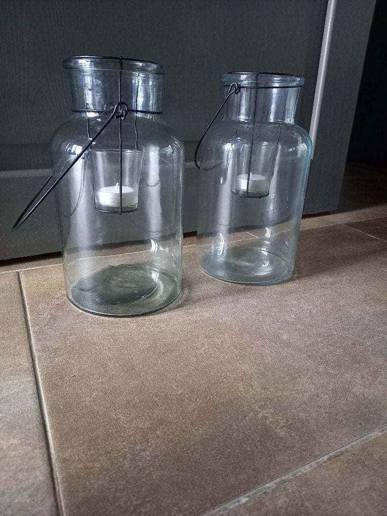 2 glazen windlichten, Ophalen, Zo goed als nieuw