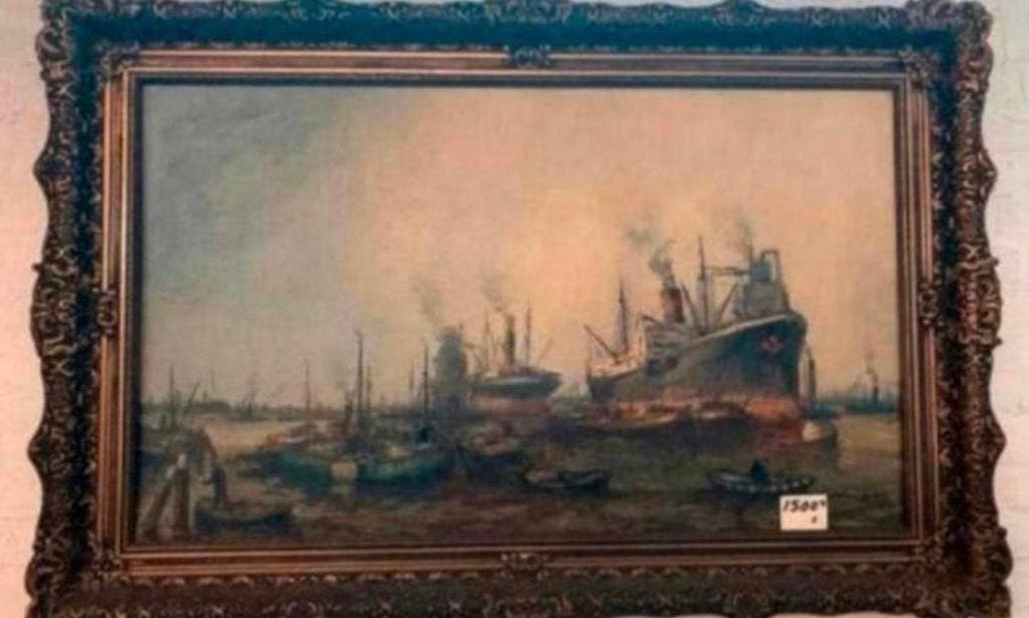 Schilderij Willem Bos haven gezicht Rotterdam olieverf doek., Ophalen of Verzenden