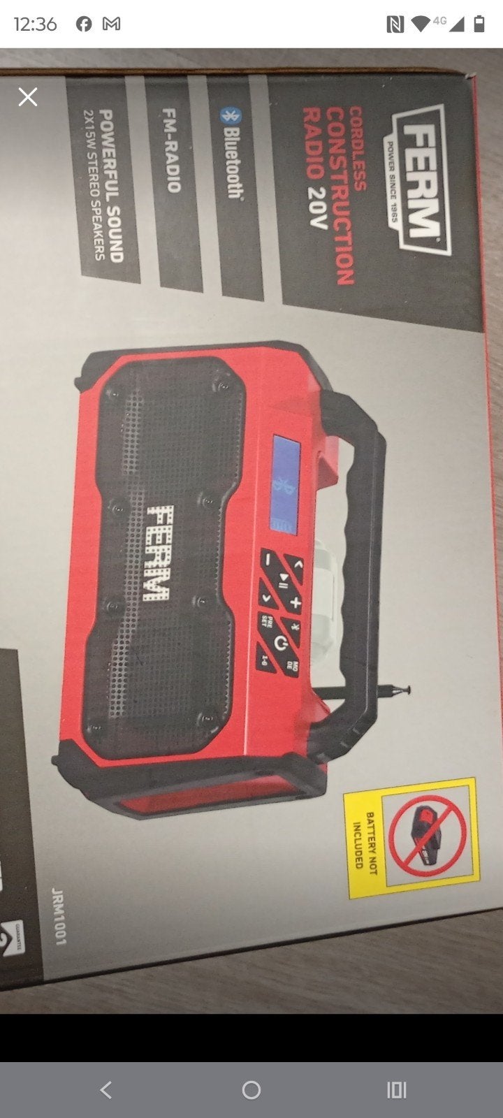 Ferm JRM1001 Draadloze Bouwradio 20V met Bluetooth en FM, Ophalen, Nieuw, Bouwradio