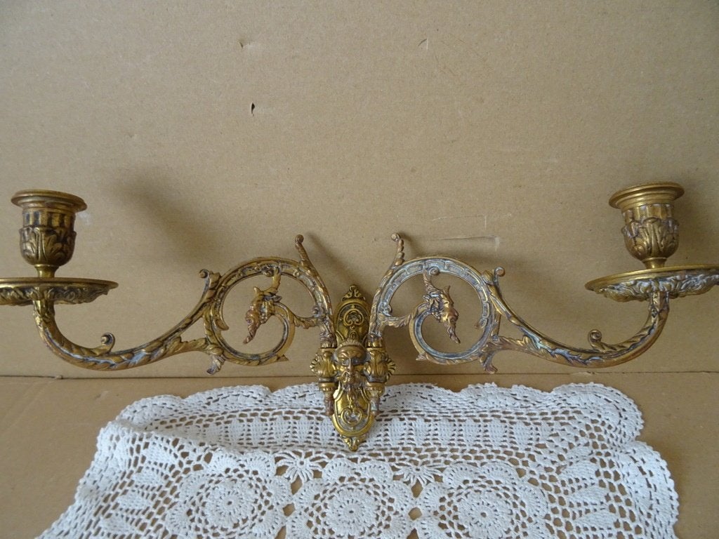 Antieke of vintage wandkandelaar pianokandelaar barok stijl, Antiek en Kunst, Antiek | Kandelaars, Ophalen of Verzenden, Koper of Brons