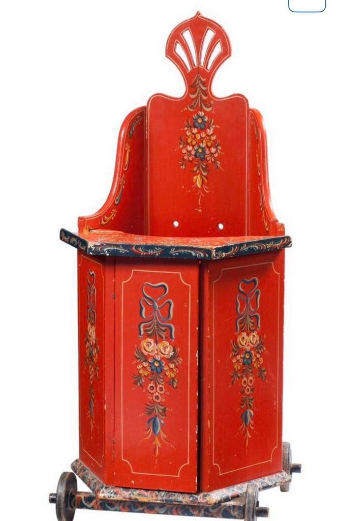 Vintage antieke houten mobiele Hindeloopen kinderstoel.502, Ophalen