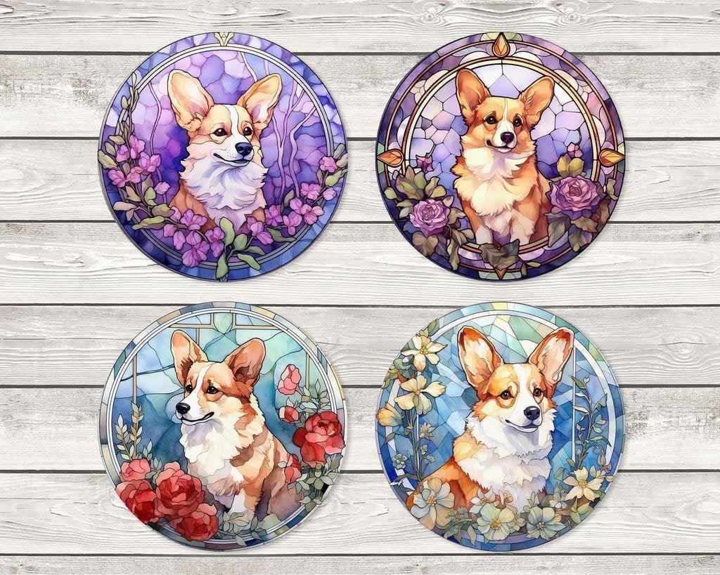 Corgi Glas in Lood onderzetters met houder rond, Huis en Inrichting, Ophalen of Verzenden, Nieuw
