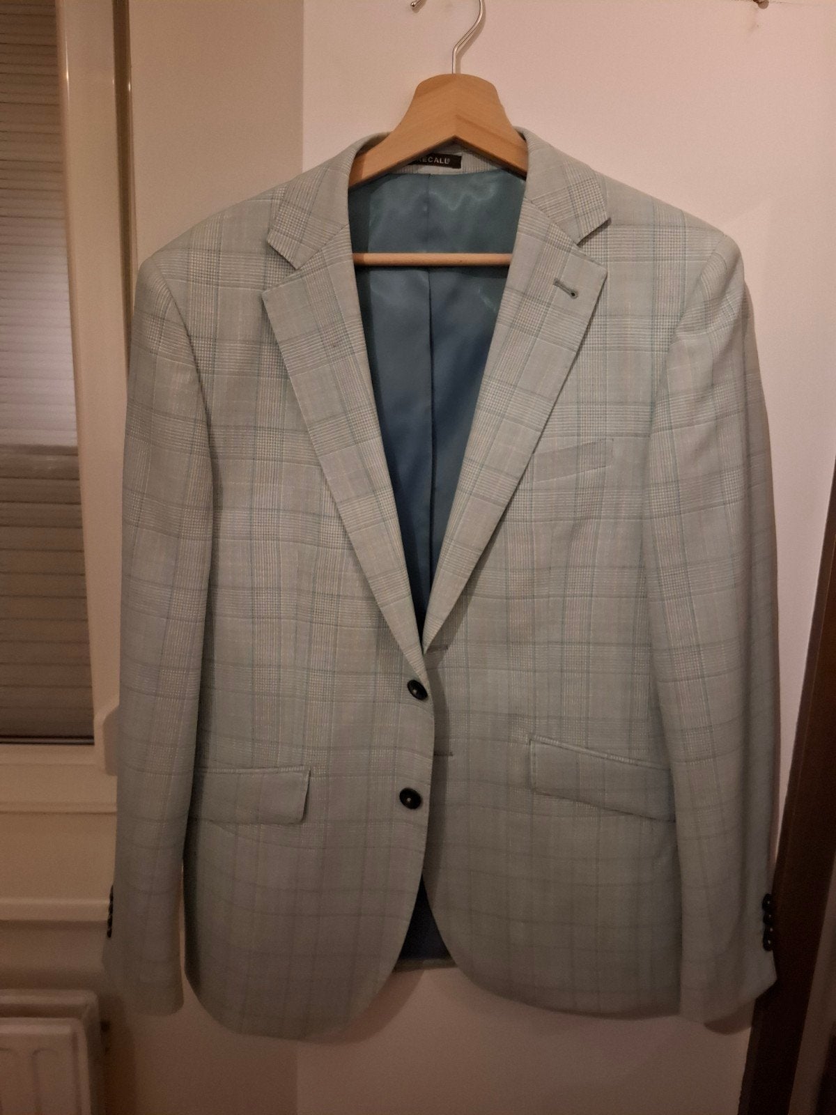 RECALI Heren Colbert - Lichtblauw Geruit - Maat 48, Ophalen of Verzenden, Zo goed als nieuw, Maat 48/50 (M), Blauw