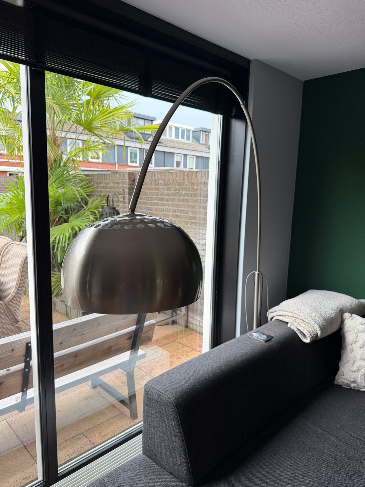 Zilveren boog lamp, Huis en Inrichting, Lampen | Vloerlampen, Ophalen, Zo goed als nieuw, Metaal, 150 tot 200 cm
