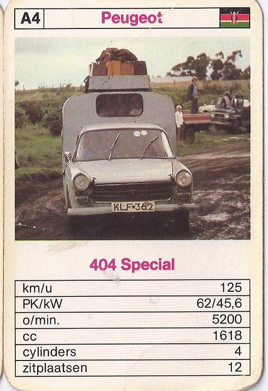Kw2351 autokaartje internationale taxi peugeot 404 special, Verzamelen, Ophalen of Verzenden, Gebruikt, Auto's