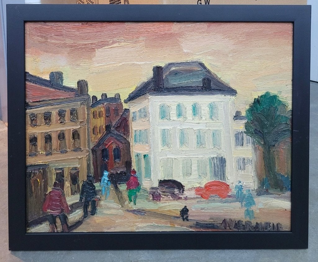 Alfons VERMEIR, het witte huis op het plein, Antiek en Kunst, Doek, Expressionistisch, Ophalen of Verzenden, Olieverf