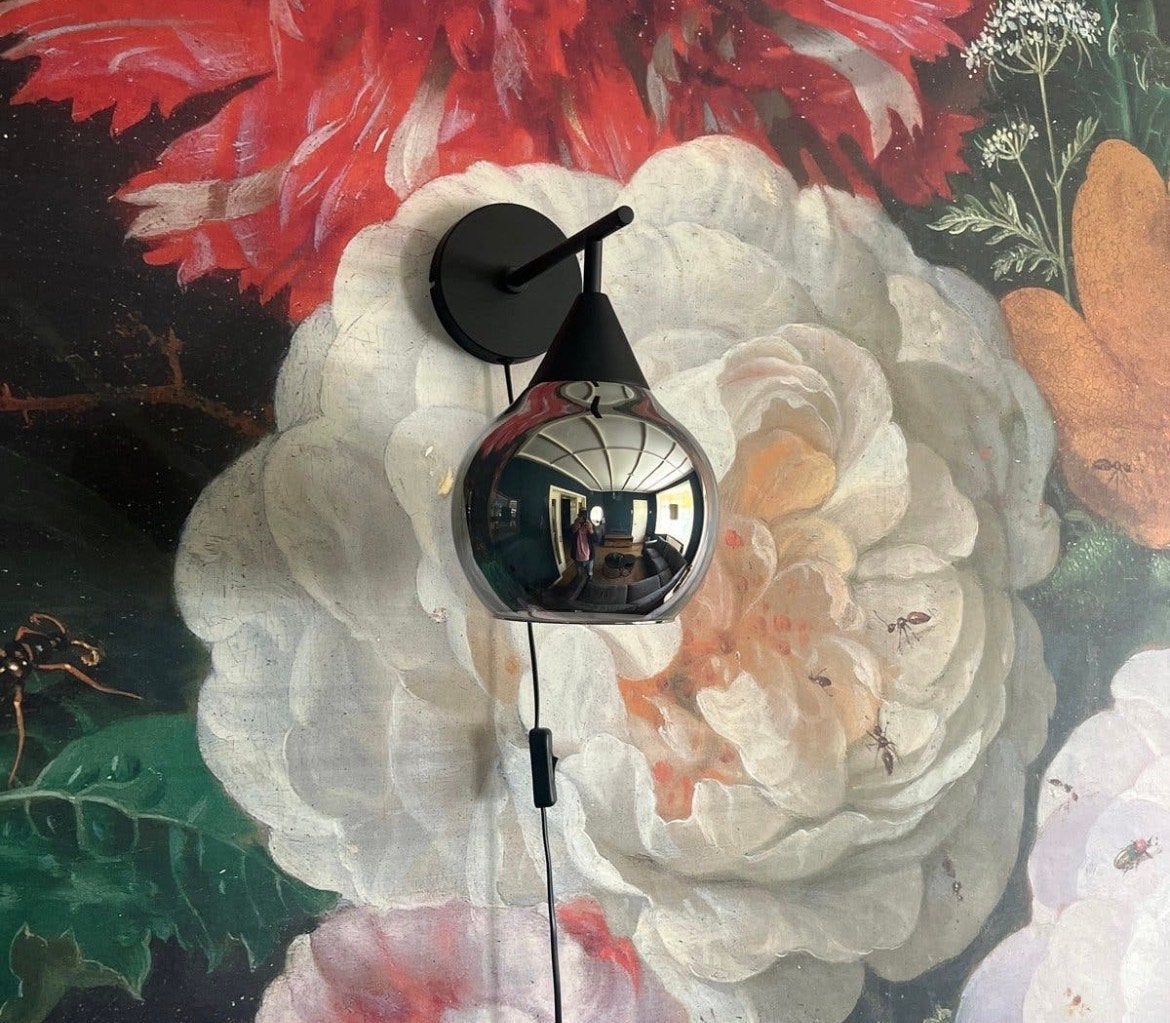 Industriële wandlamp met smoke glas, Ophalen, Zwart, Wandlamp, Glas