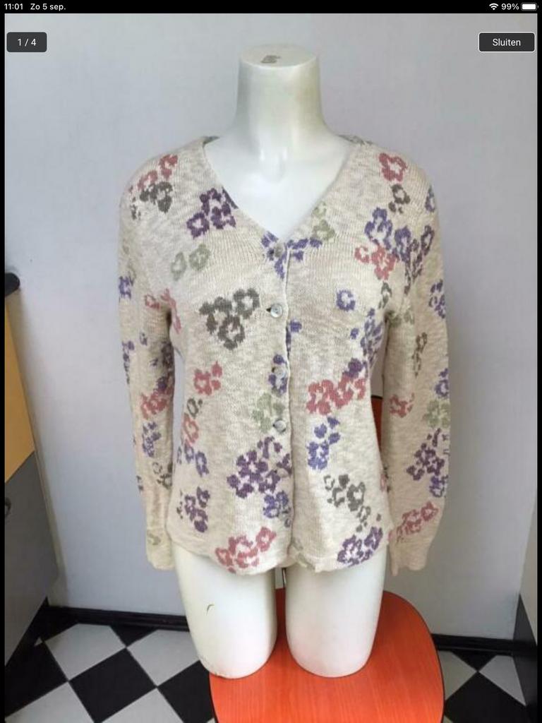 Asarti roomwit ecru gebreid vestje bloemen m pima Cotton, Kleding | Dames, Truien en Vesten, Maat 38/40 (M), Beige, Ophalen of Verzenden