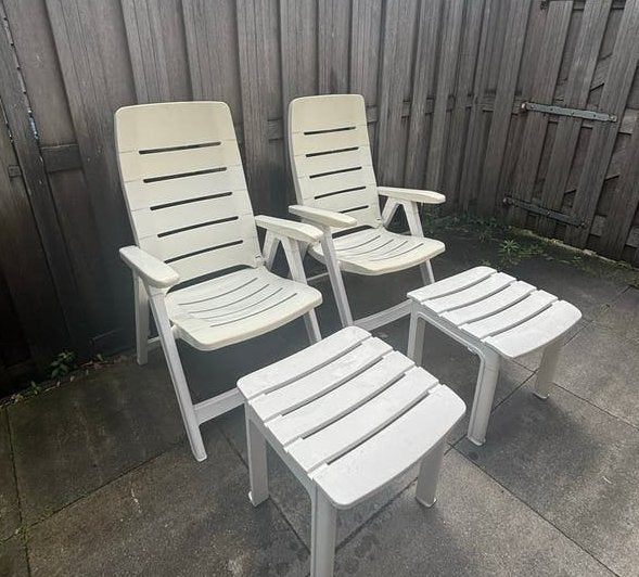 Hartman tuinstoelen met voetenbankjes, Ophalen, Gebruikt, Kunststof, Verstelbaar