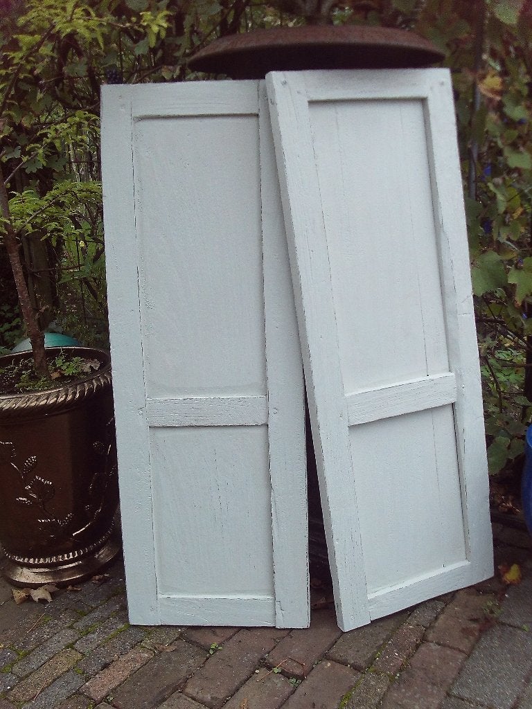 2 brocante houten luiken voor binnen - 100x35 cm, Ophalen