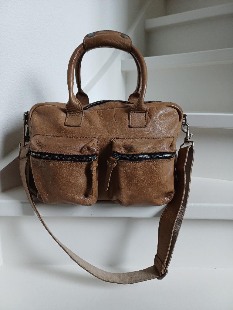 TAS COWBOYSBAG LEER I.Z.G.ST ( ZIE FOTO'S), Ophalen of Verzenden, Gebruikt, Bruin, Schoudertasje