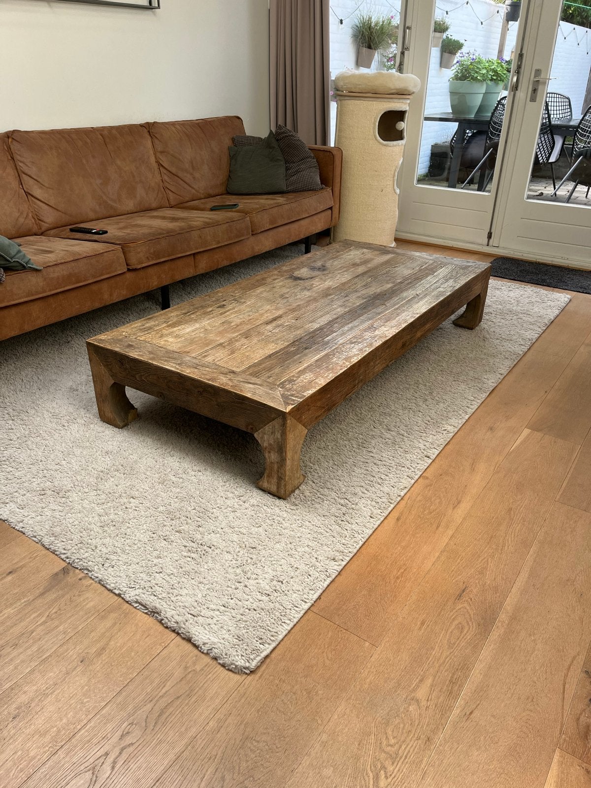 Robuuste houten salontafel - Uniek en sfeervol, Gebruikt, 100 tot 150 cm, Overige houtsoorten, 50 tot 100 cm