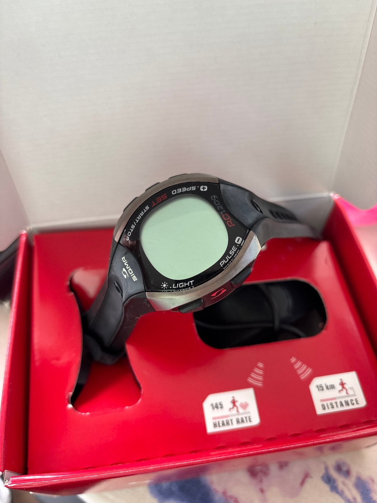 Sigma RC 1209 Hardloophorloge met Hartslagband, Ophalen of Verzenden, Afstand, Zo goed als nieuw, Zwart