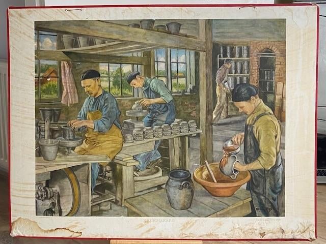 oude schoolplaat pottenbakkers, Antiek en Kunst, Ophalen, Overige thema's