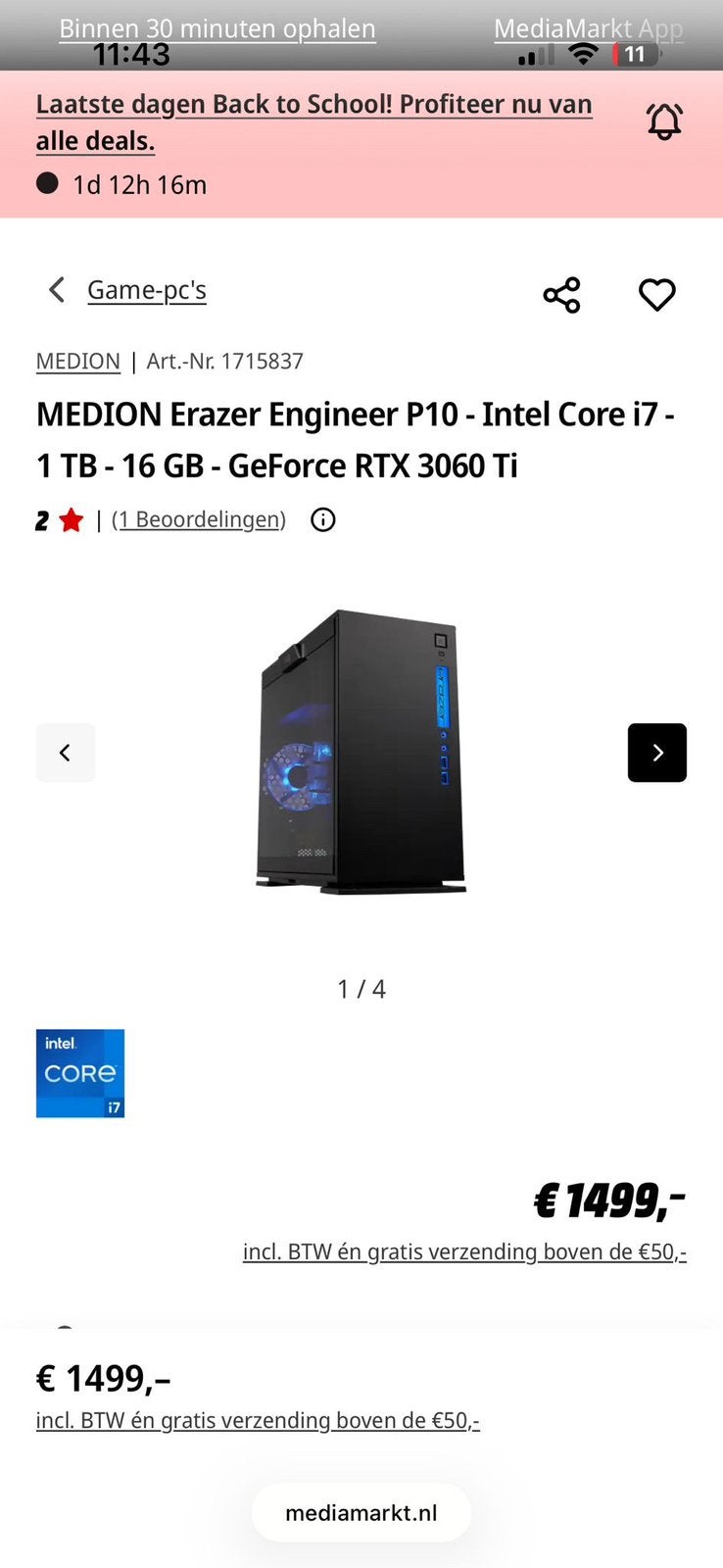 Game pc i7 rtx3060 1tb 16gig ram met toetsenbord muis scherm, Computers en Software, Ophalen, Zo goed als nieuw, Gaming