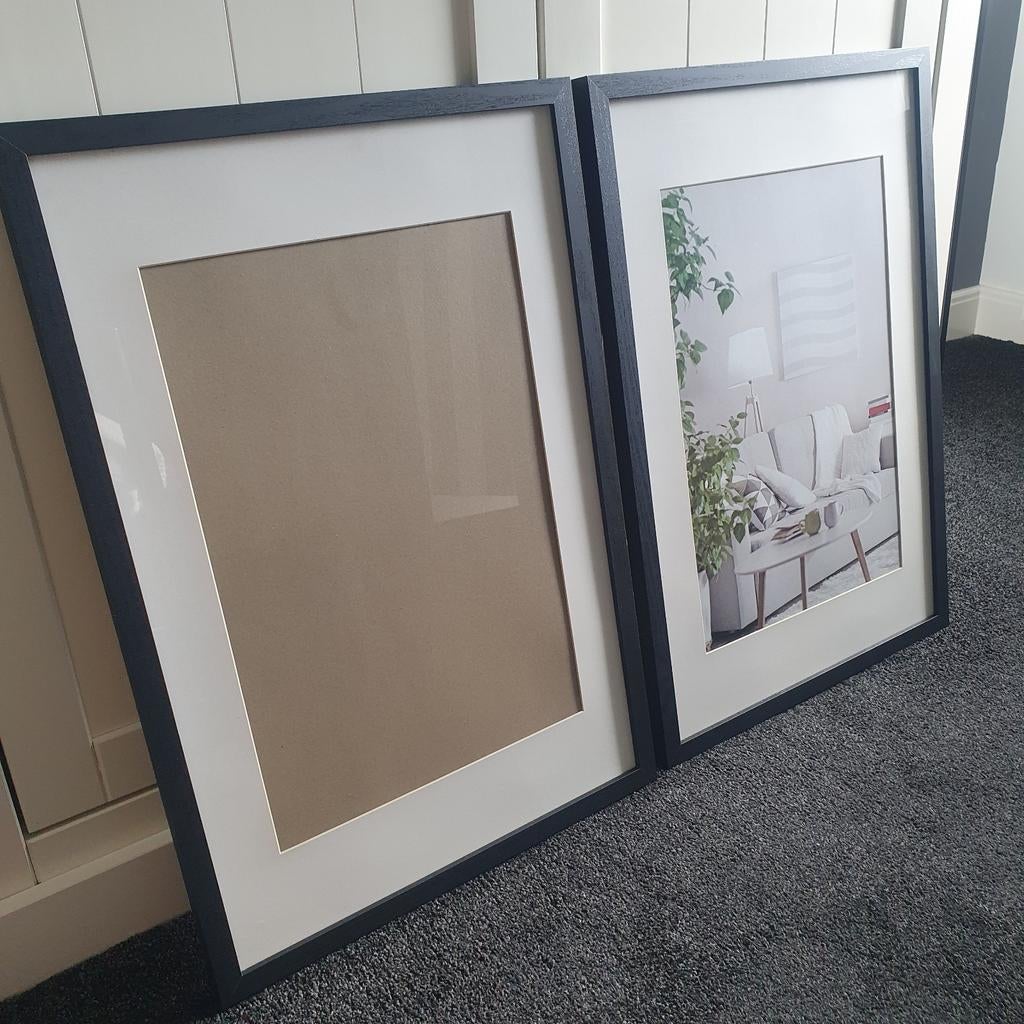 Set van 2 zwarte fotolijsten met passe-partout, Ophalen, Minder dan 50 cm, 50 tot 75 cm, Zo goed als nieuw