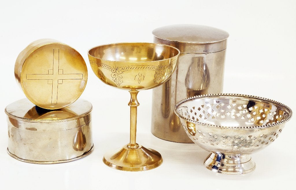 Set van 3 verzilverde/vergulde Religieuze Items / vasa sacra, Ophalen of Verzenden