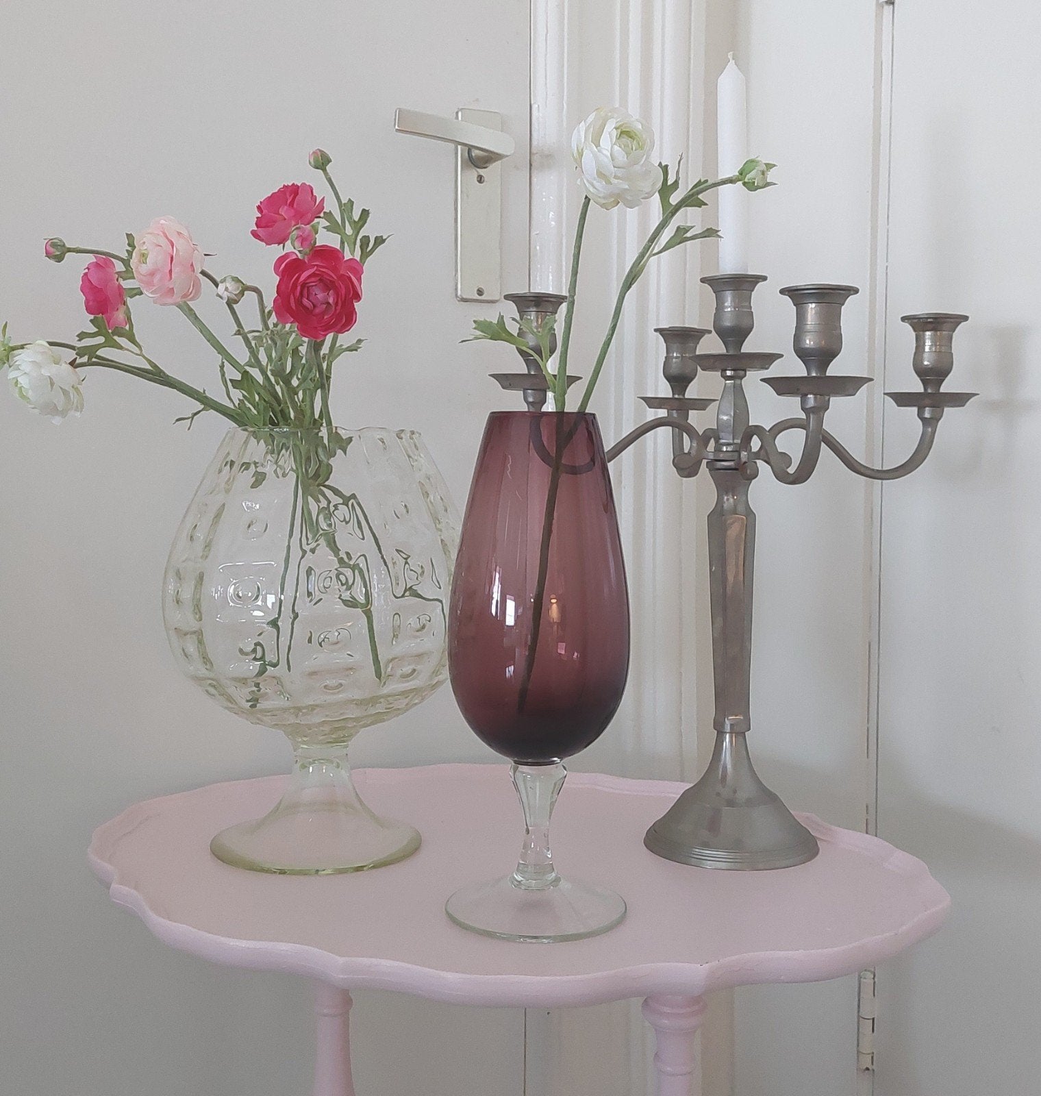 SET 2x Vaas 1x Kandelaar Bloemen Vintage Retro Brocante, Ophalen of Verzenden