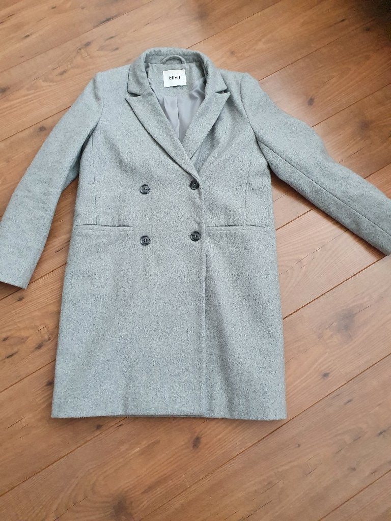 Jas: Dames grijze mantel merk Envii maat XS, Ophalen, Zo goed als nieuw, Maat 34 (XS) of kleiner, Grijs