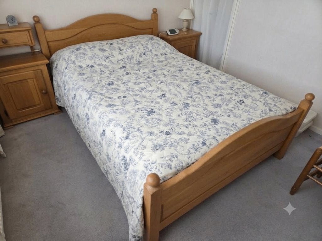 Eiken 2 persoons bed, Huis en Inrichting, Ophalen, Bruin, Tweepersoons, 140 cm