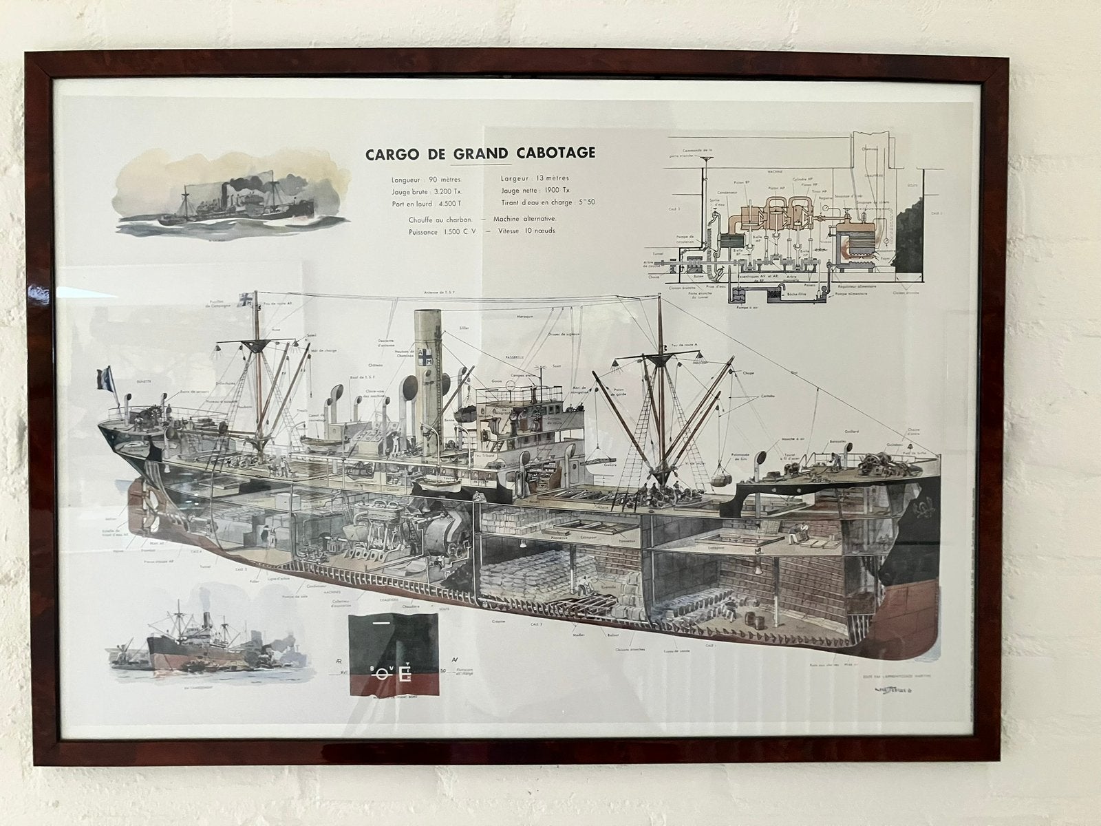 Ecorché d'un cargo de grand cabotage, technische illustratie, Verzamelen, Ophalen, Zo goed als nieuw, Kaart, Foto of Prent