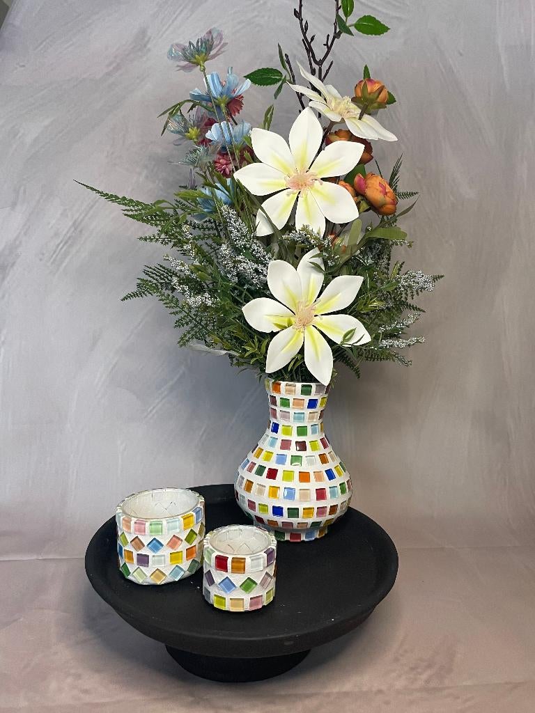 Handgemaakt kleurrijke mozaïek vaasje 15 cm, Huis en Inrichting, Woonaccessoires | Vazen, Overige kleuren, Nieuw, Ophalen of Verzenden