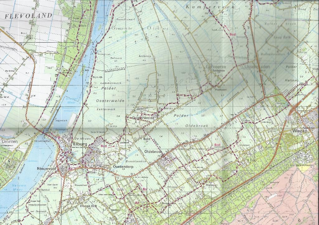 Pl1 plattegrond omgeving elburg - oldebroek - oostendorp, Boeken, Gelezen, Ophalen of Verzenden, Landkaart, 1800 tot 2000