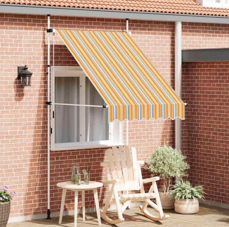 Zonnescherm Vida XL geel blauw gestreept 150cm, Tuin en Terras, Nieuw, Ophalen of Verzenden, Minder dan 250 cm, 150 tot 300 cm