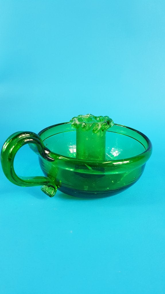 Kandelaar, blaker groen glas, glaskunst, mooie conditie. 6B8, Tweedehands verkoop, Gebruikt, Ophalen of Verzenden, Geen@idee.nl