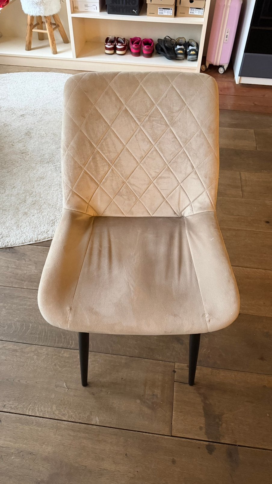 4 beige velvet stoelen, Huis en Inrichting, Ophalen, Zo goed als nieuw, Overige kleuren