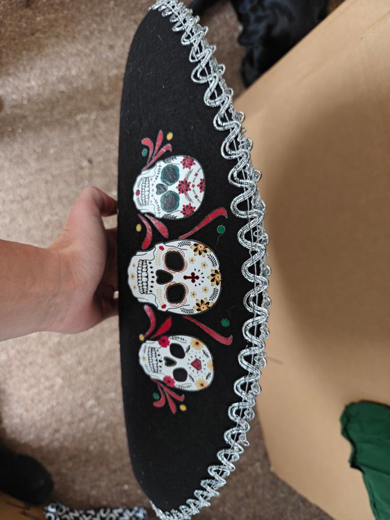 Mexicaanse Sombrero met Doodshoofden - Halloween/Carnaval, Ophalen of Verzenden, Gebruikt, Hoed of Pruik, Halloween of Griezel