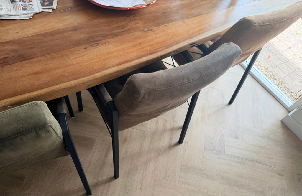 De Bommel Meubelen eetkamerstoelen (6 stuks), Huis en Inrichting, Stoelen, Gebruikt, Vier, Stof, Overige kleuren, Ophalen