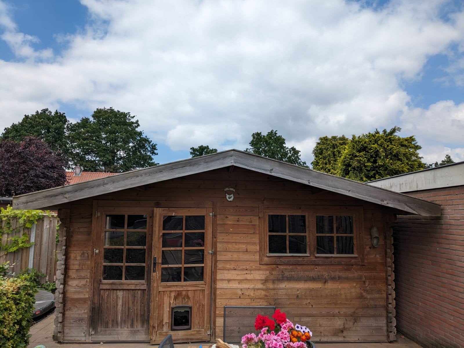 Mooi houten tuinhuis met overkapping, Ophalen of Verzenden, 500 cm of meer, Met overkapping, Hout