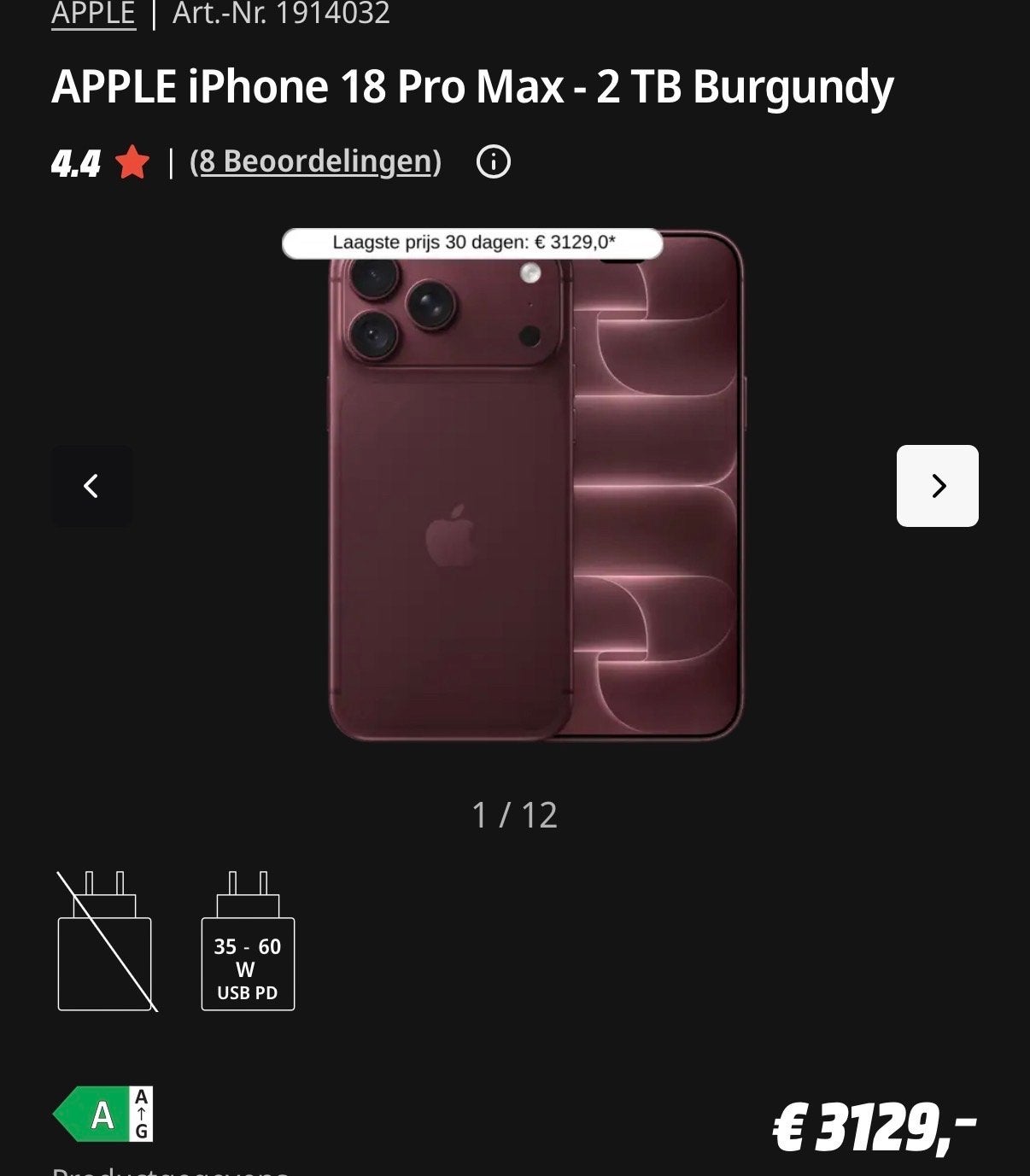 Apple iPhone 18 Pro Max - 2 TB Burgundy, Telecommunicatie, Zwart, Ophalen of Verzenden, IPhone 18 Pro Max, 1 TB
