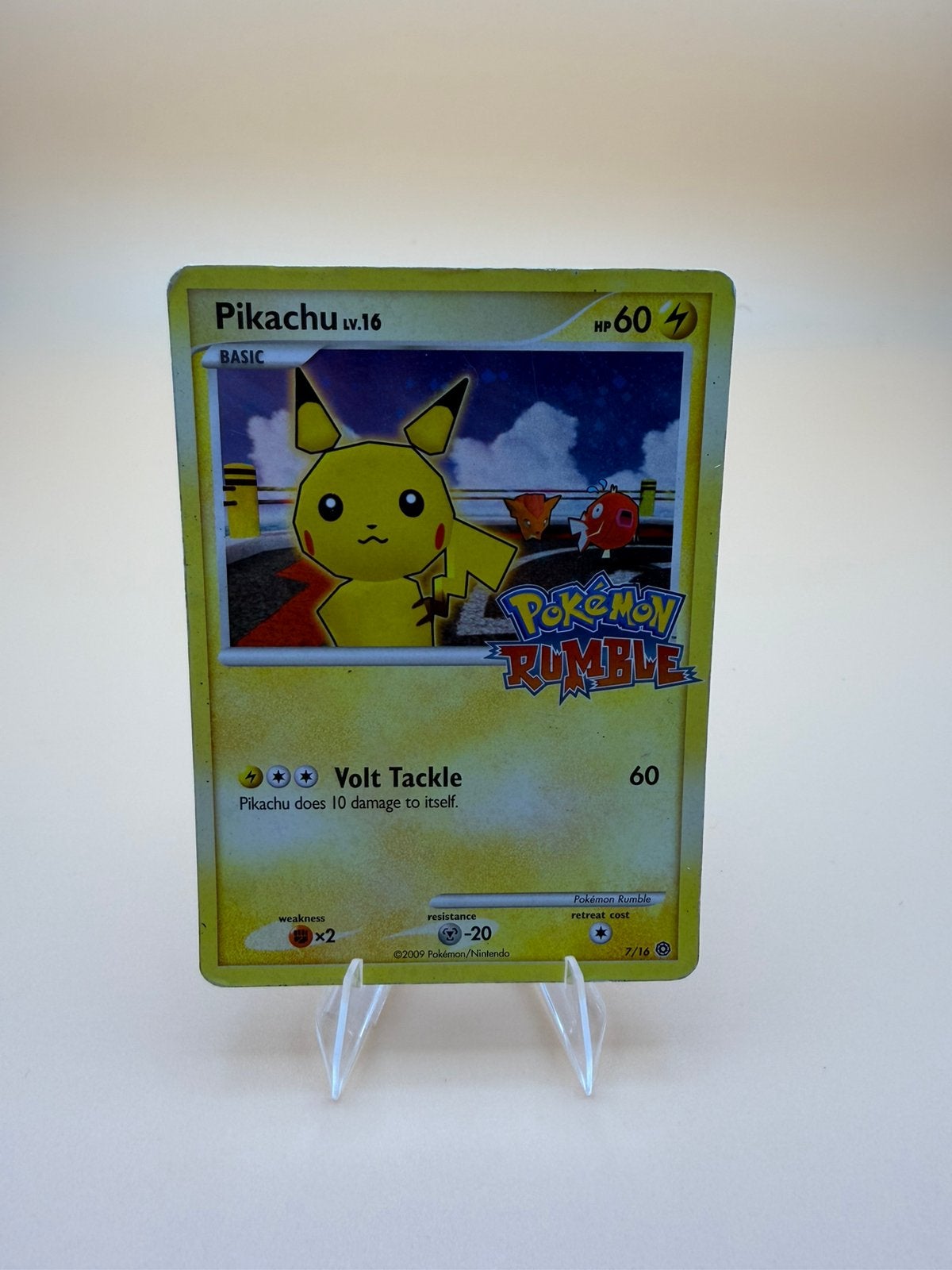 Pikachu LV16 7/16 Pokemon rumble, Ophalen of Verzenden, Zo goed als nieuw, Losse kaart