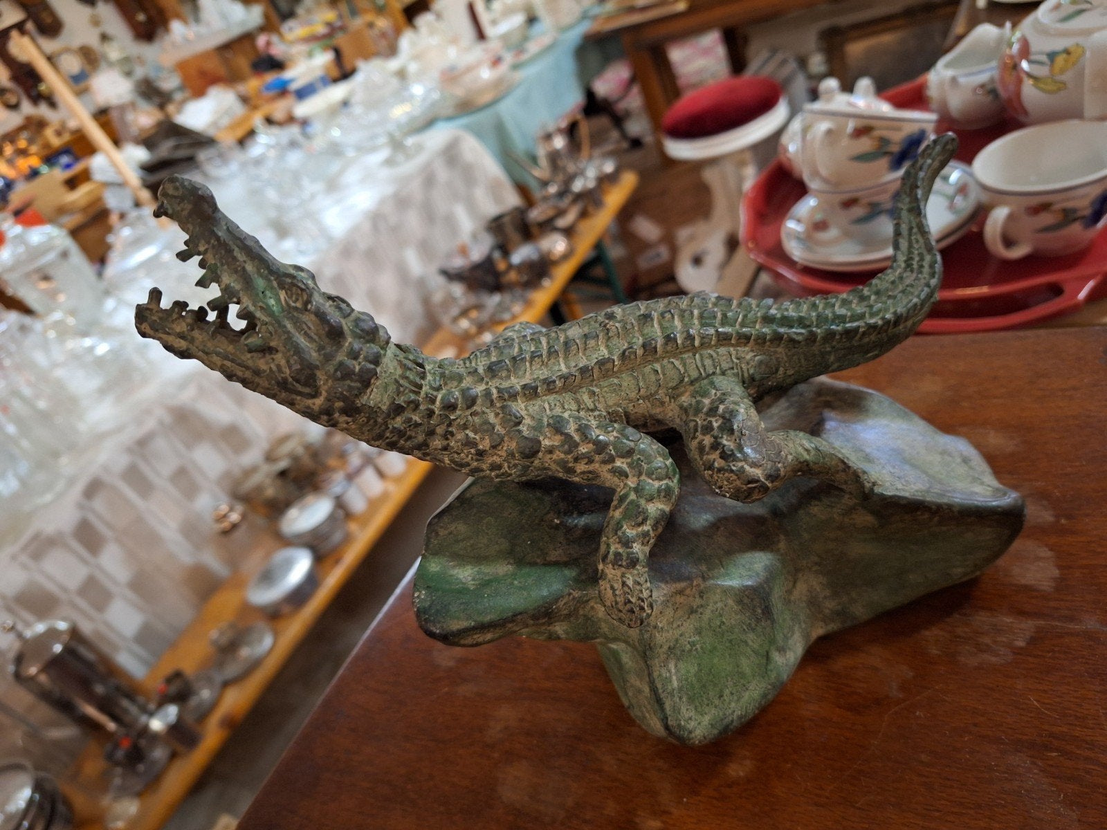 Antieke bronzen krokodil sculptuur, Ophalen of Verzenden